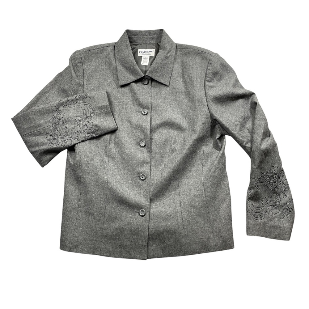 Pendleton 16 NEW w/Tags 100% Wool‎ Grey Jacket Embroidered Arms (flaws)
